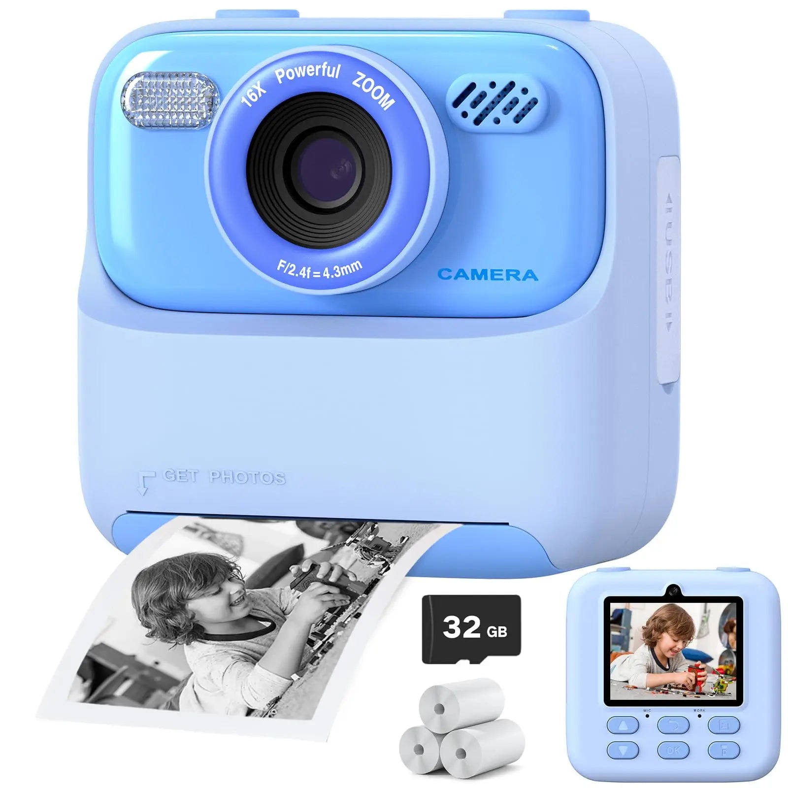 Kids Instant Camera - 1080P HD Selfie Digitale Camera Met 32G Print | Kerst- en Verjaardagscadeau