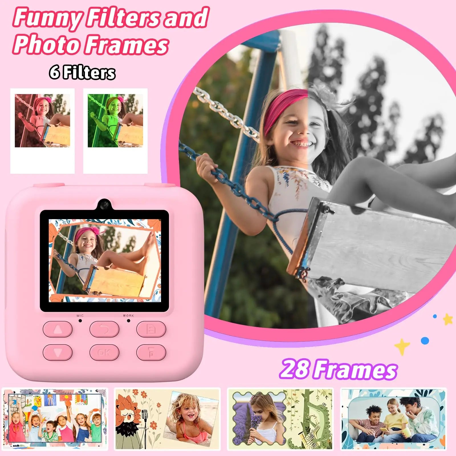 Kids Instant Camera - 1080P HD Selfie Digitale Camera Met 32G Print | Kerst- en Verjaardagscadeau