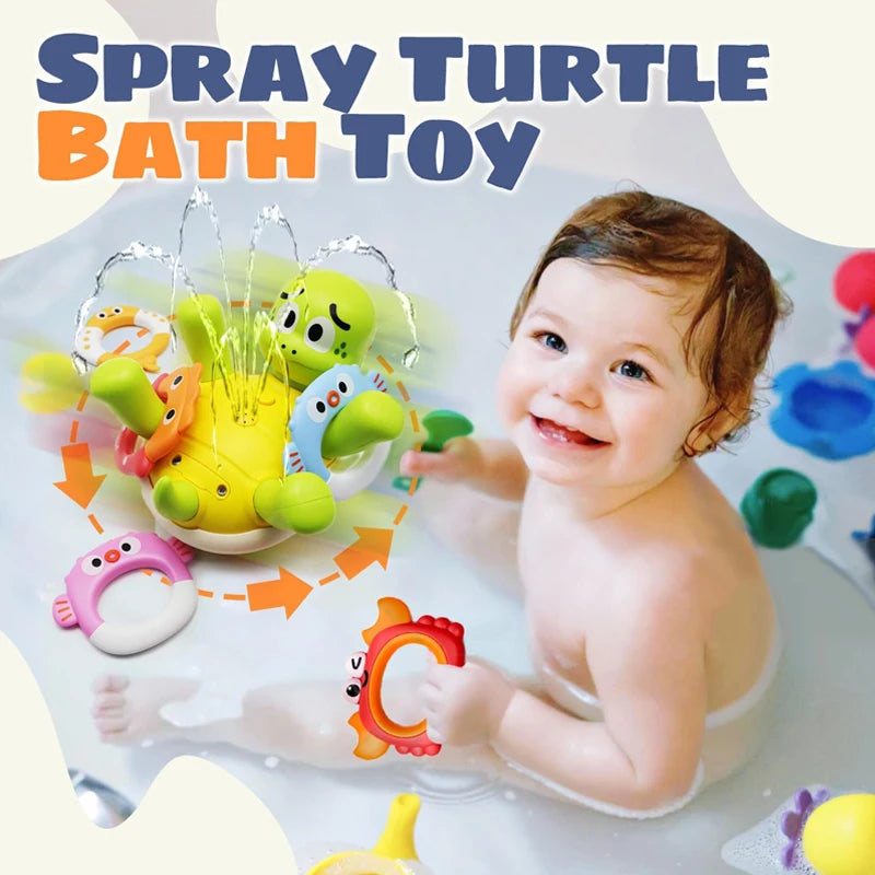 Zomers Bad- en Zwembadspeelgoed – Spuitende Schildpad met 5 Ringen | Drijvend Waterspeelgoed voor Baby’s & Peuters