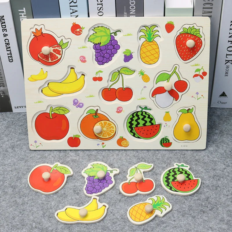 30cm Montessori Houten Puzzelbord | Hand-Oog Coördinatie | Cartoon Dieren & Voertuigen | Educatief Cadeau