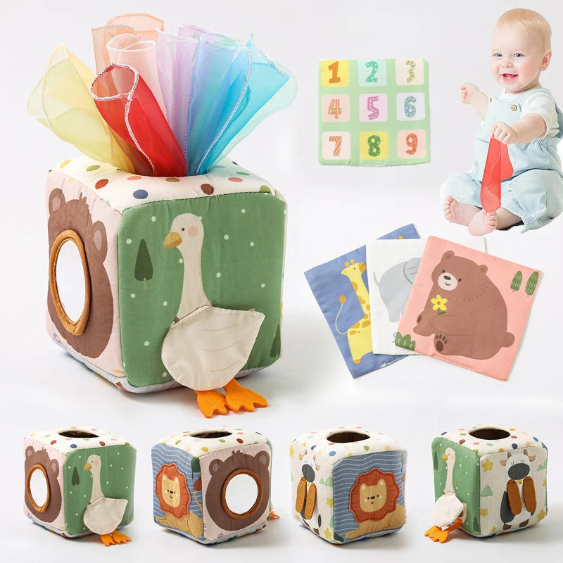 Montessori Magische Tissue Box Speelgoed - Educatief Activiteitenspeelgoed voor Vingertraining en Sensorisch Leren voor Baby's