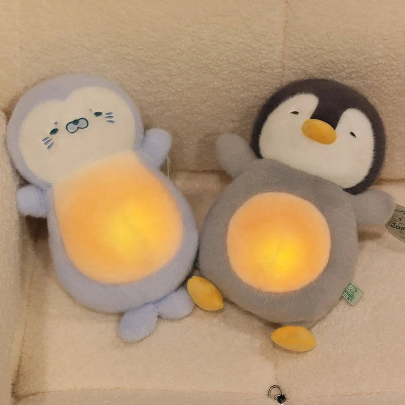 Goedenacht Pinguïn & Zeehond Knuffels met Licht | Ademende Dierenpoppen voor Kinderen, Zacht en Rustgevend