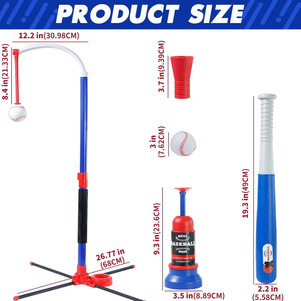 3-in-1 Baseball Speelset | T-Ball, Staande Bal & Auto Launcher