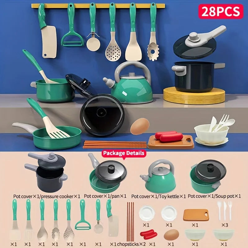 Keuken Speelgoed Set | Gesimuleerd Keukenspeelgoed voor Kinder Rollenspellen, Speelgoedset voor Jongens en Meisjes