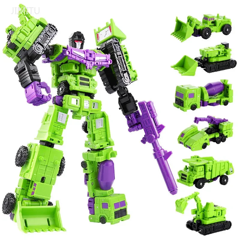 22CM Transformer Robot Auto | 6-in-1 Defensor Devastator Actiefiguur | ABS Plastic Voertuig Robot Model Speelgoed Cadeau Voor Kinderen