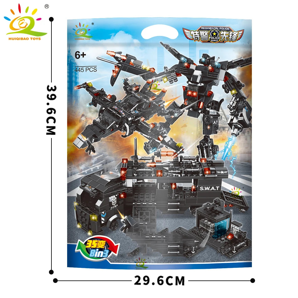 8-in-1 SWAT Politie Truck | Bouwblokken & Helikopter Set