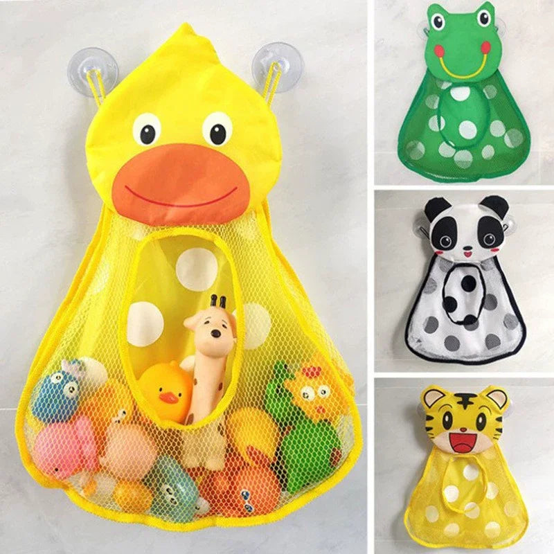 Schattige Badfiguren met Net – Eend, Tijger, Kikker, Panda | Opbergzak met Sterke Zuignappen voor Badkamer & Waterspeelgoed