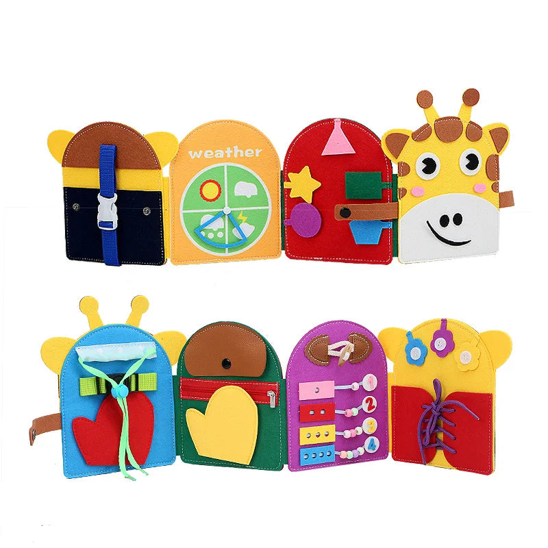 Montessori Giraffe Busy Board | Viltboek voor Fijne Motoriek