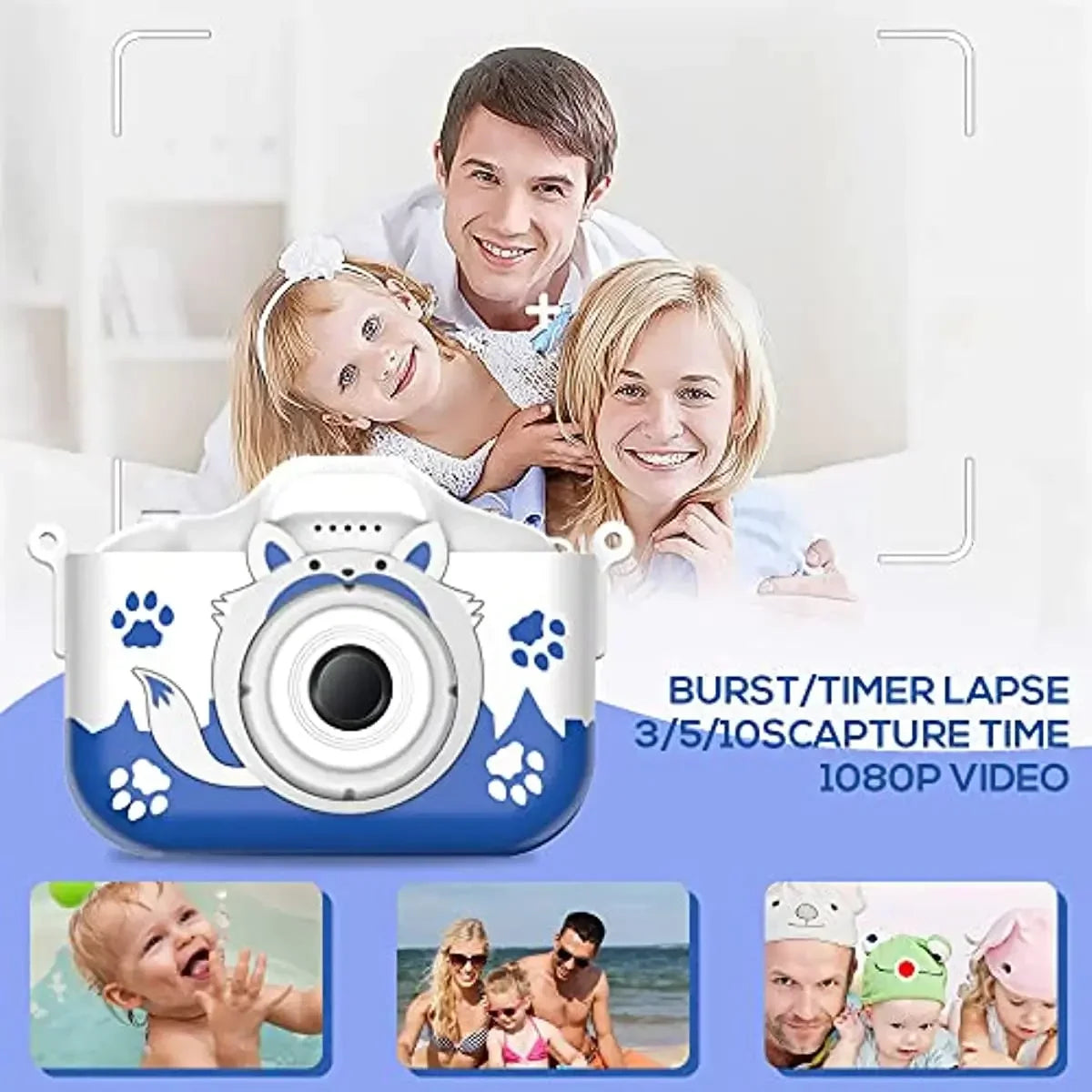 HD 1080P Kindercamera - 20MP Camera met USB-oplader, Shockproof Silicone Bescherming