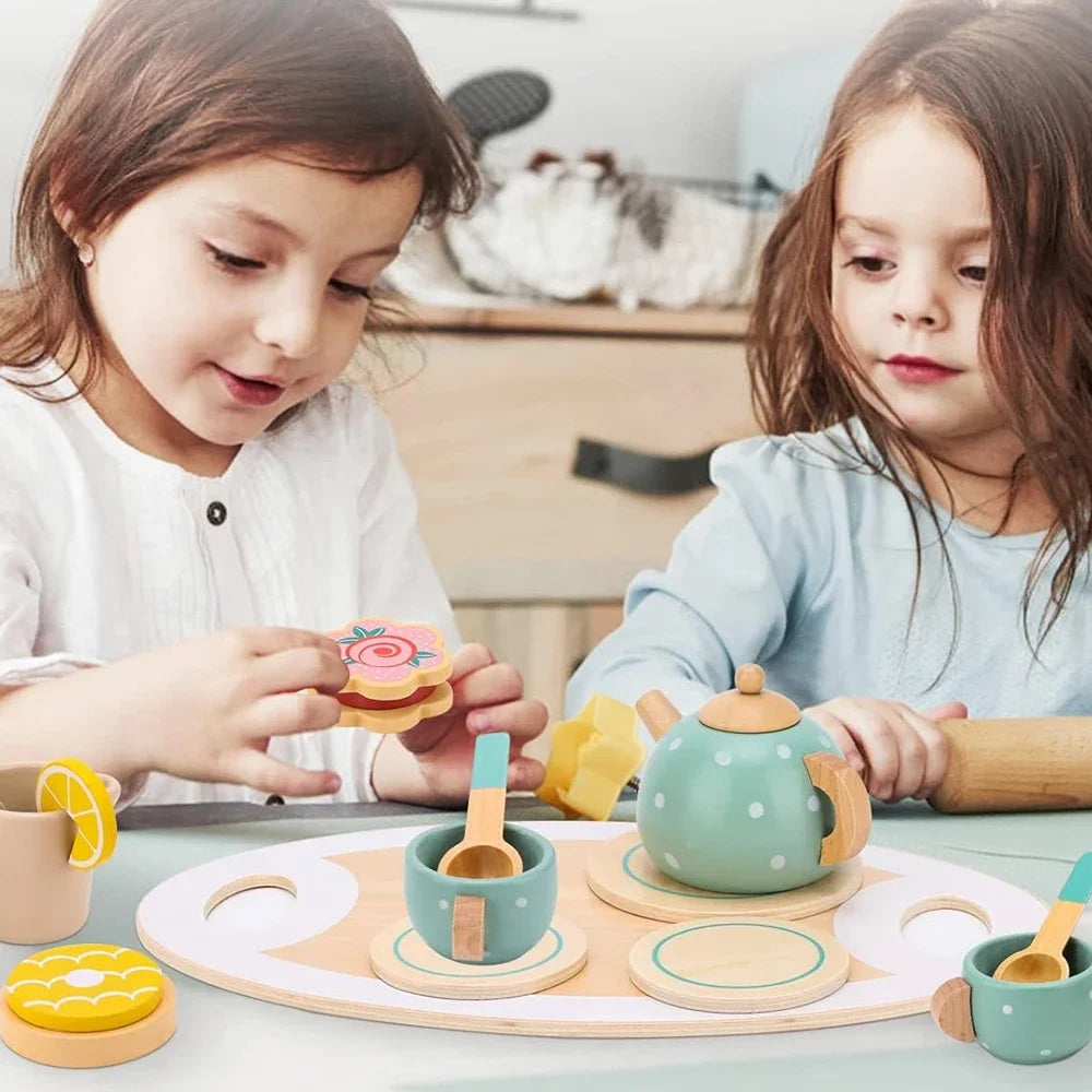15-delige Houten Thee Speelgoed Set | Rollenspel Keukenaccessoires, Voedsel Speelset voor Kinderen, Rollenspel voor Peuters, Geschenken voor Jongens en Meisjes