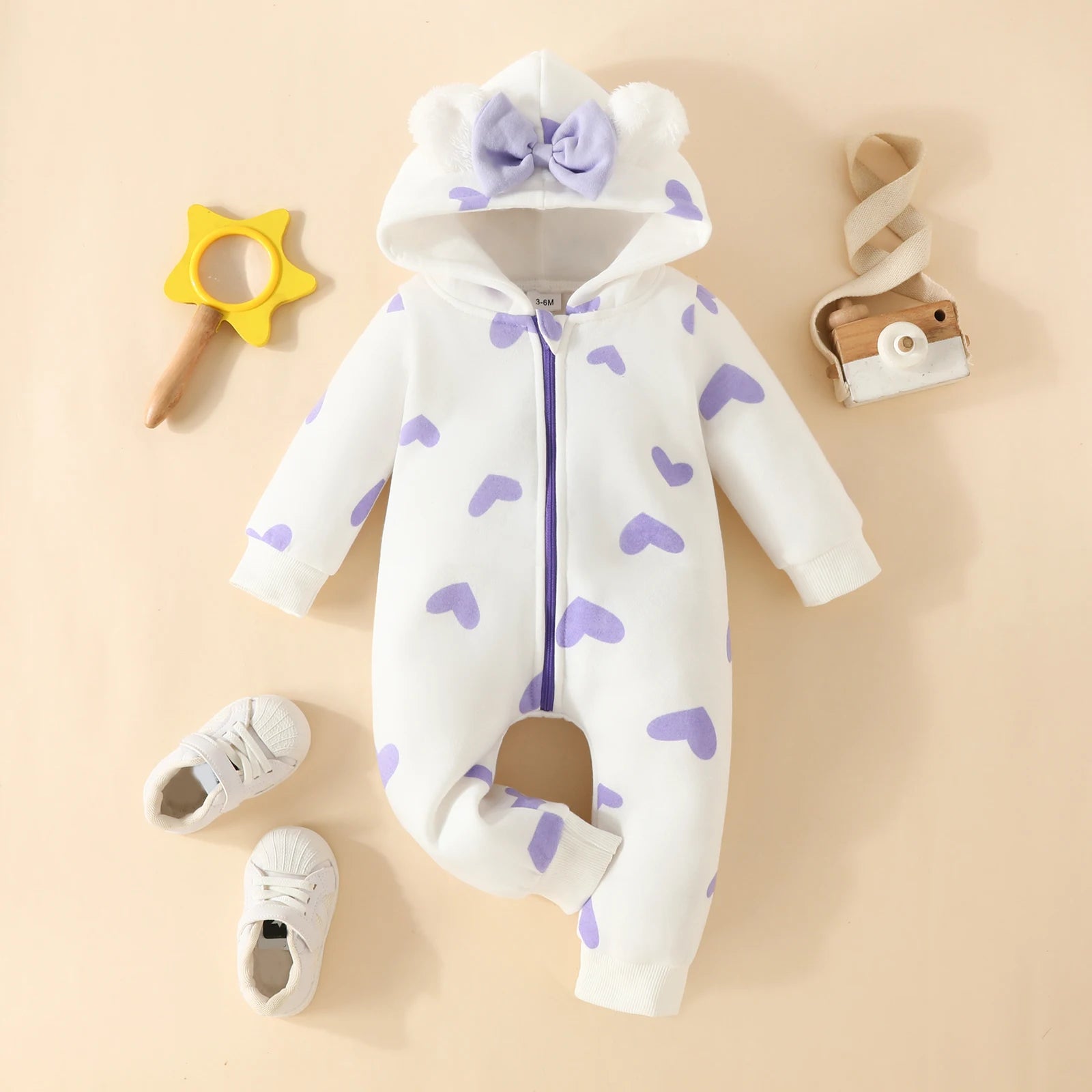 Romper met Lange Mouwen en Hoed | Warme Buitenkleding met Rits Dikke Baby Onesies