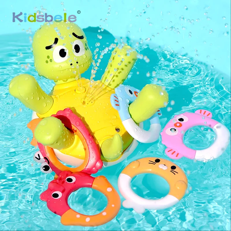Zomers Bad- en Zwembadspeelgoed – Spuitende Schildpad met 5 Ringen | Drijvend Waterspeelgoed voor Baby’s & Peuters