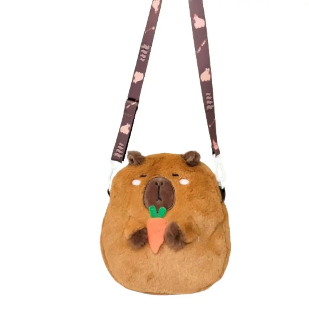 Dieren Cartoon Capibara Pluchen Schoudertas | Grote Capaciteit Rits | Capibara Crossbody Tas Mode Katoenen Cartoon Handtas