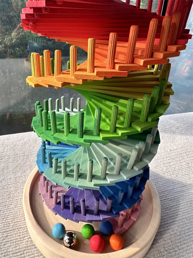 Regenboog Muziekboom | Hoogwaardige Houten Bloemblaadjes en Knikkerbaan, Educatief Speelgoed voor Kinderen