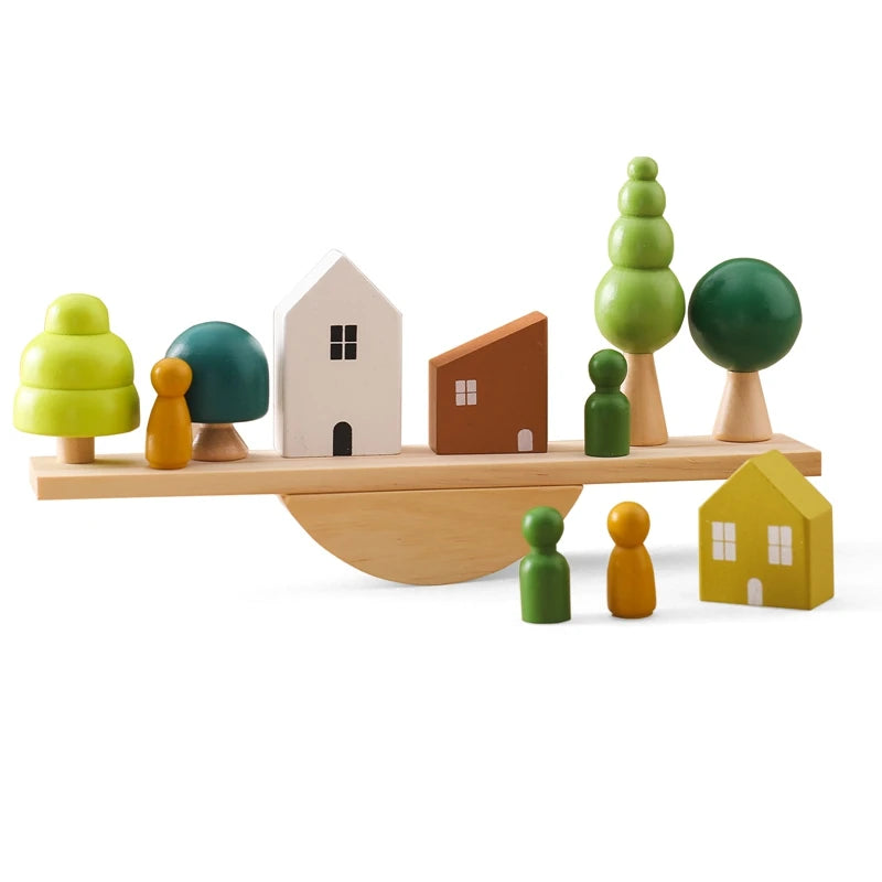 Houten Baby Dieren Balansbord Rijg Speelgoed - Houten Wip Stapelspeelgoed Blokken Bordspellen Montessori Educatieve Cadeaus voor Baby's