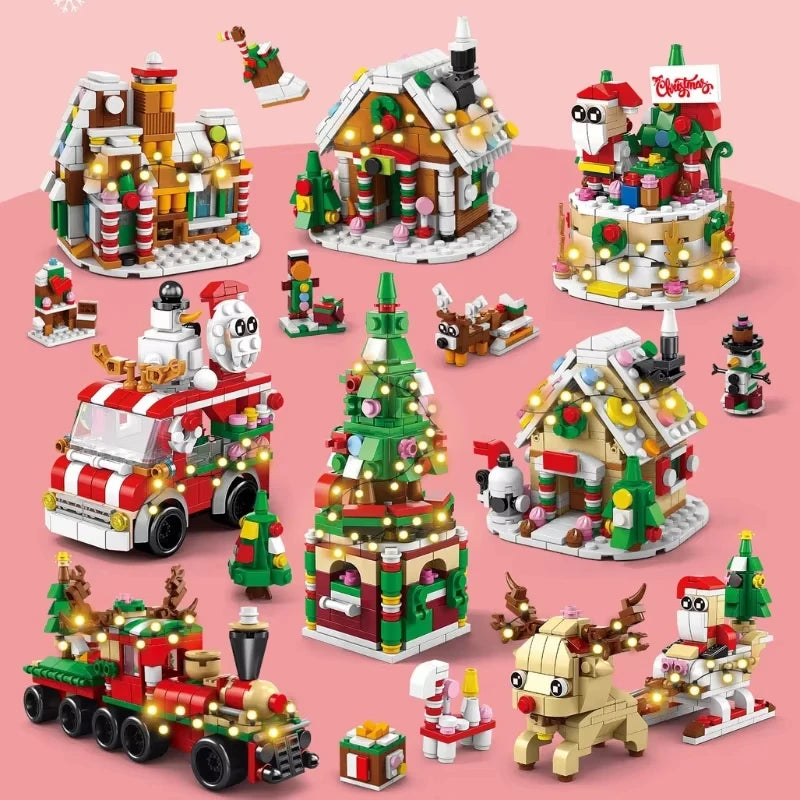 6-in-1 Kerst Bouwstenen Set met Licht | Creatief Winterdorp Speelgoed voor Kinderen