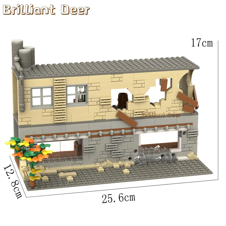 Verlaten Vernielde Gebouwen MOC WW2 Pubg Militaire Basis DIY Scènes Bouwstenen Set Onderdelen Voor Soldaten Figuren Jongens Speelgoed