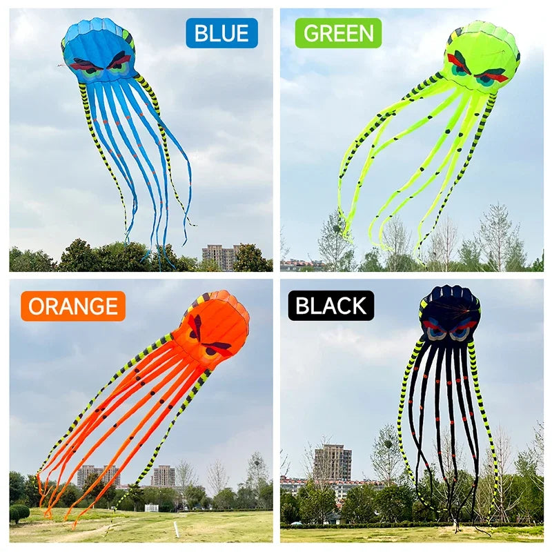 3D 8m Octopus Vlieger | Zachte Dierenvlieger, 4 Kleuren, Nylon, Makkelijk te Laten Vliegen, Scheurbestendig