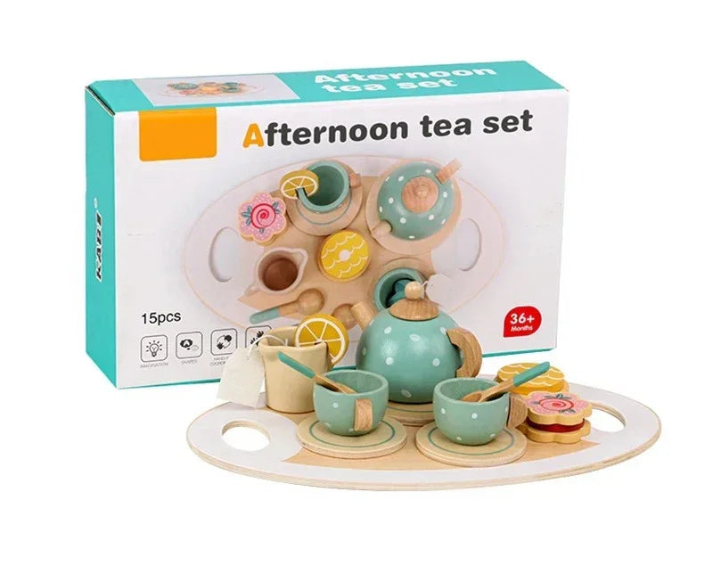 15-delige Houten Thee Speelgoed Set | Rollenspel Keukenaccessoires, Voedsel Speelset voor Kinderen, Rollenspel voor Peuters, Geschenken voor Jongens en Meisjes