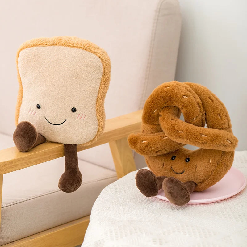 Schattig Pluchen Toastbrood | Pretzel, Croissant en Baguette Knuffel Speelgoed | Zacht Voedselpopje voor Comfort en Verjaardagscadeau voor Kinderen