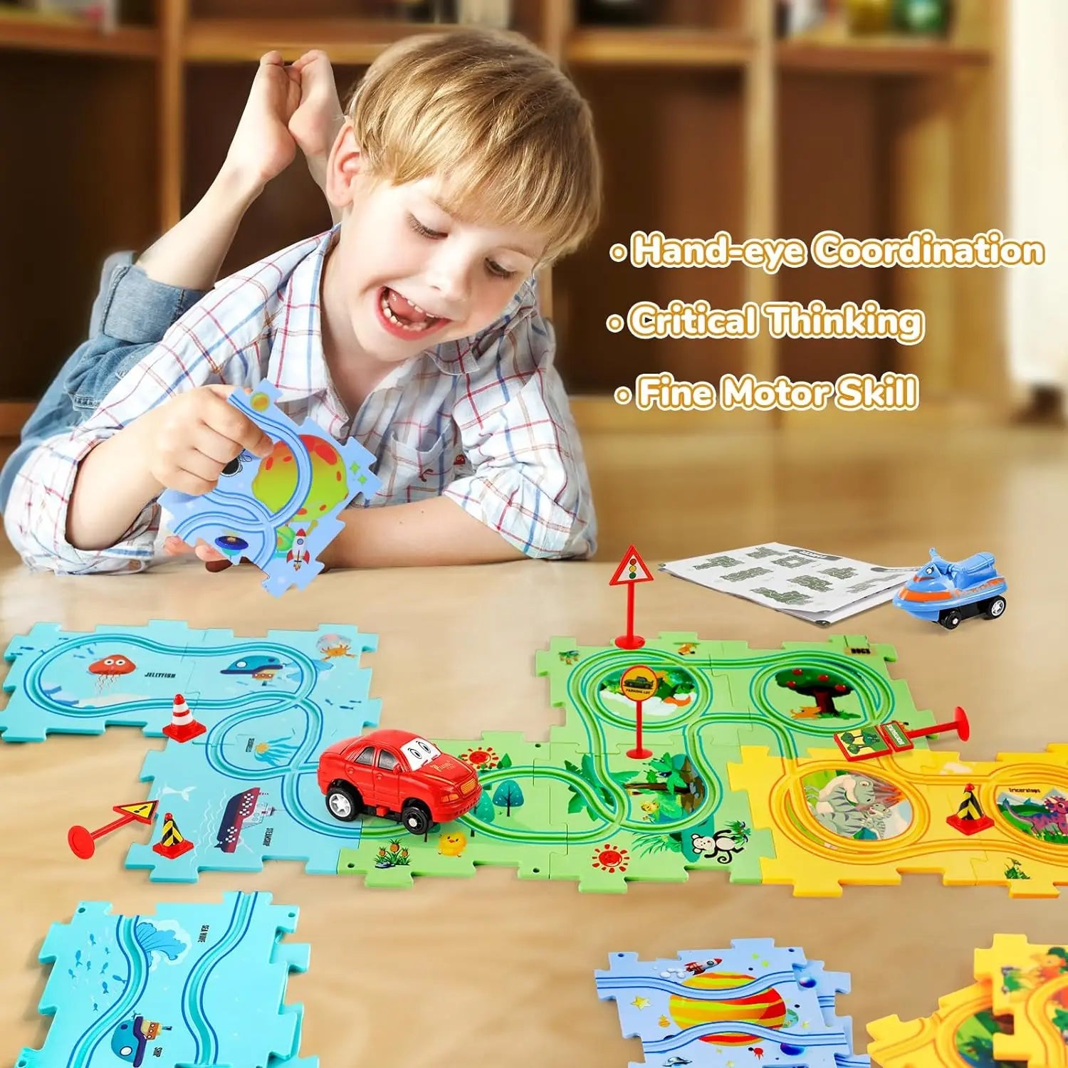 Puzzel Racer Autotrack Set | Plastic Vloerpuzzel voor 3-6 Jaar