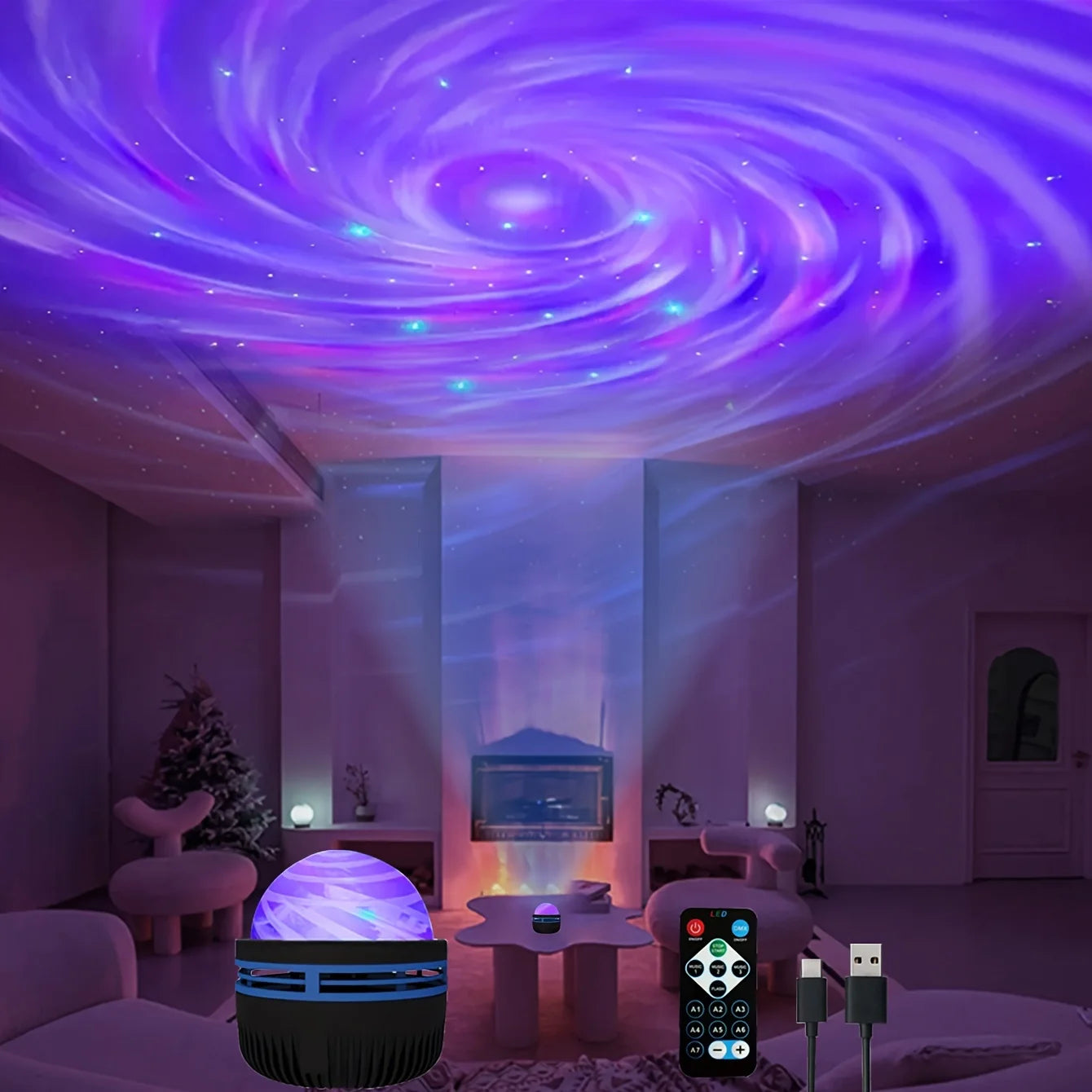 Sterrenhemel Galaxie Lamp Projector | LED Nachtlamp met Afstandsbediening, Geluidsactief, 5V USB Oplaadbaar, 7 Modi voor Kinderkamer en Feestdecoratie