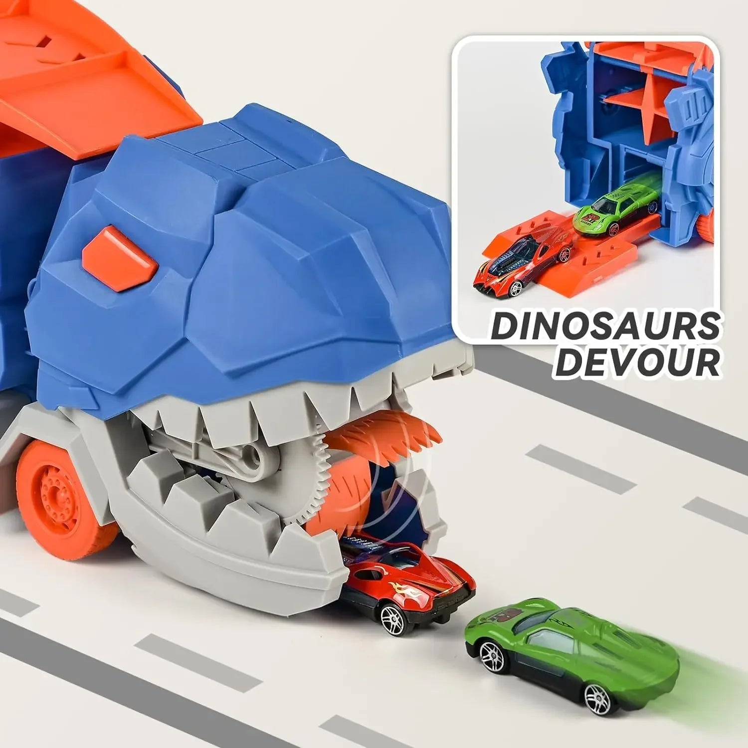 Transport Dino Truck | Speelgoedauto met Uitschuifbare Racebaan