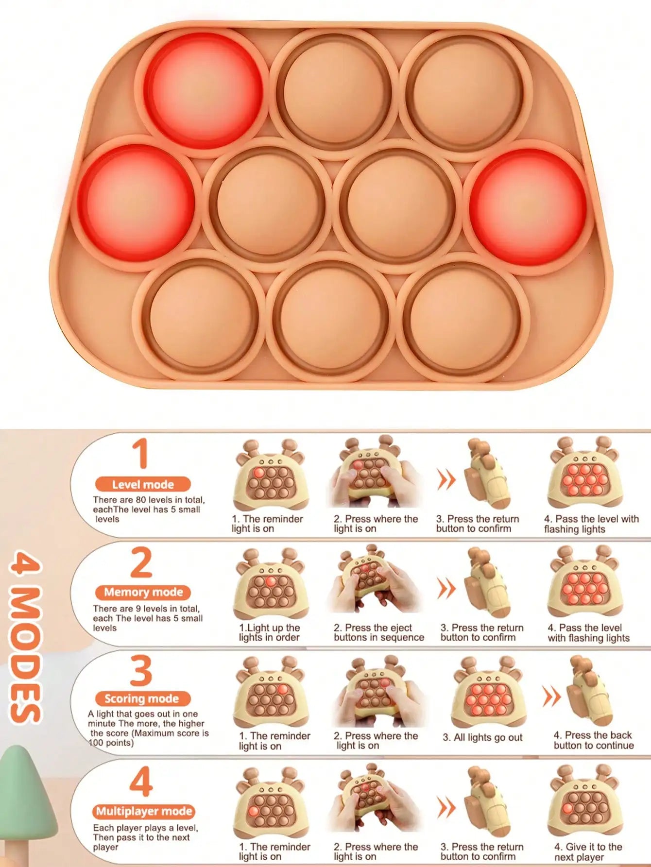 Pop It Fidget Game met Licht & Geluid | Kinderspel Handheld