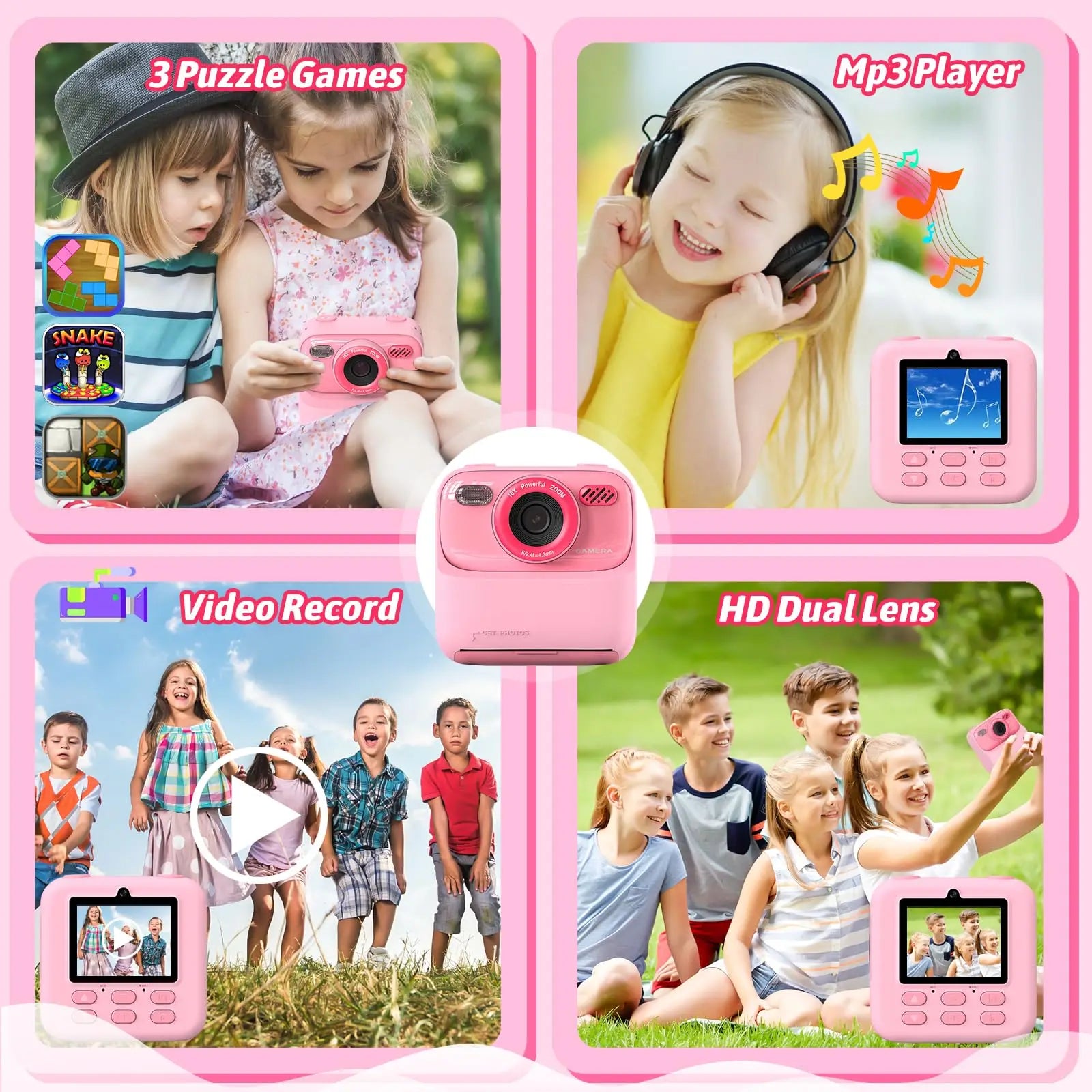 Kids Instant Camera - 1080P HD Selfie Digitale Camera Met 32G Print | Kerst- en Verjaardagscadeau