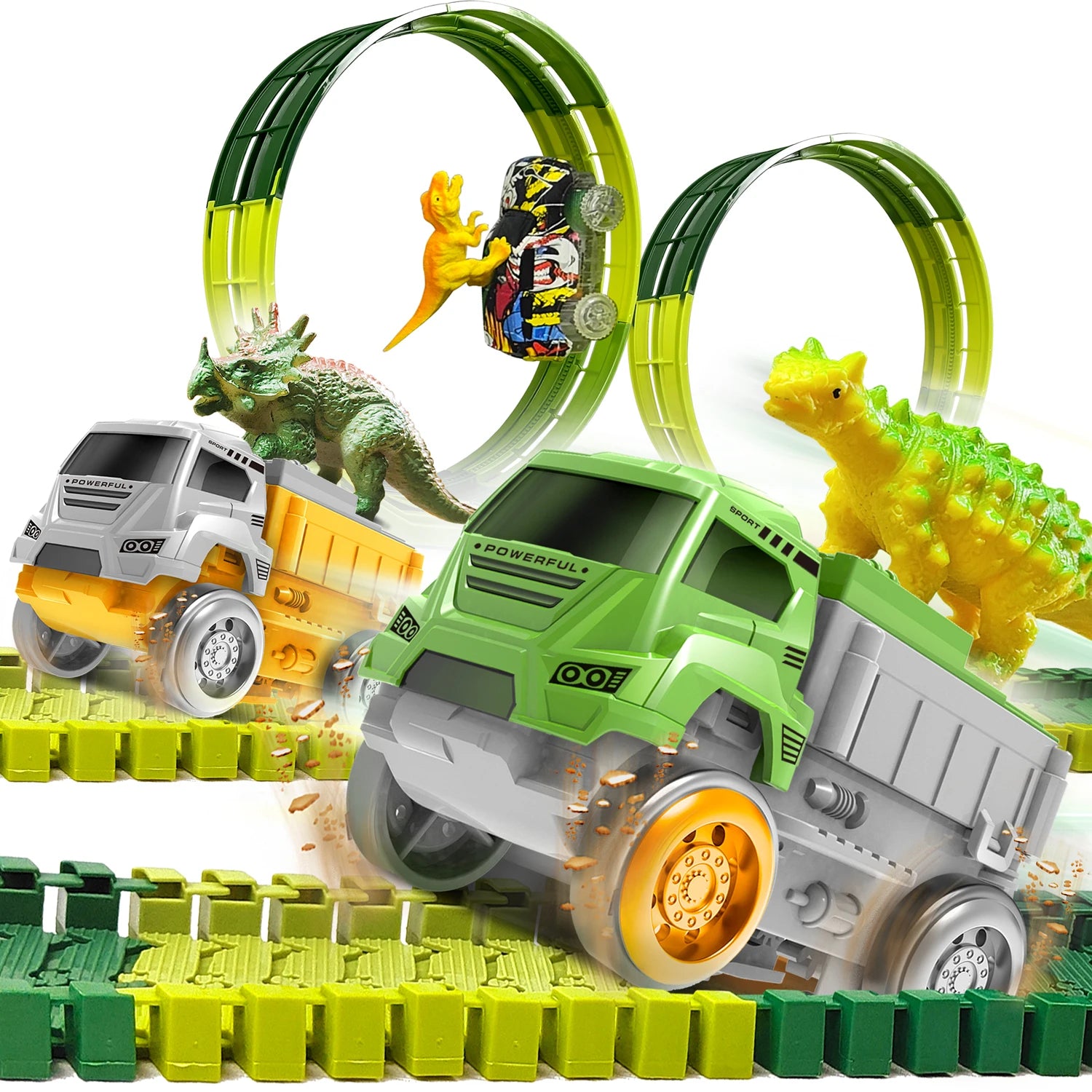 Magisch Dinosaur Racebaan Auto Speelgoed | LED Licht Raceauto voor Jongens – Verjaardags- & Kerstcadeau