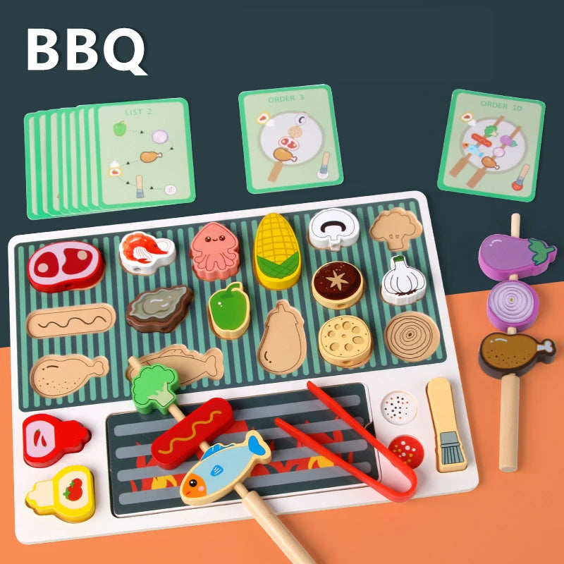 Houten BBQ Grill Speelgoed | Montessori Simulatieset voor Kinderen