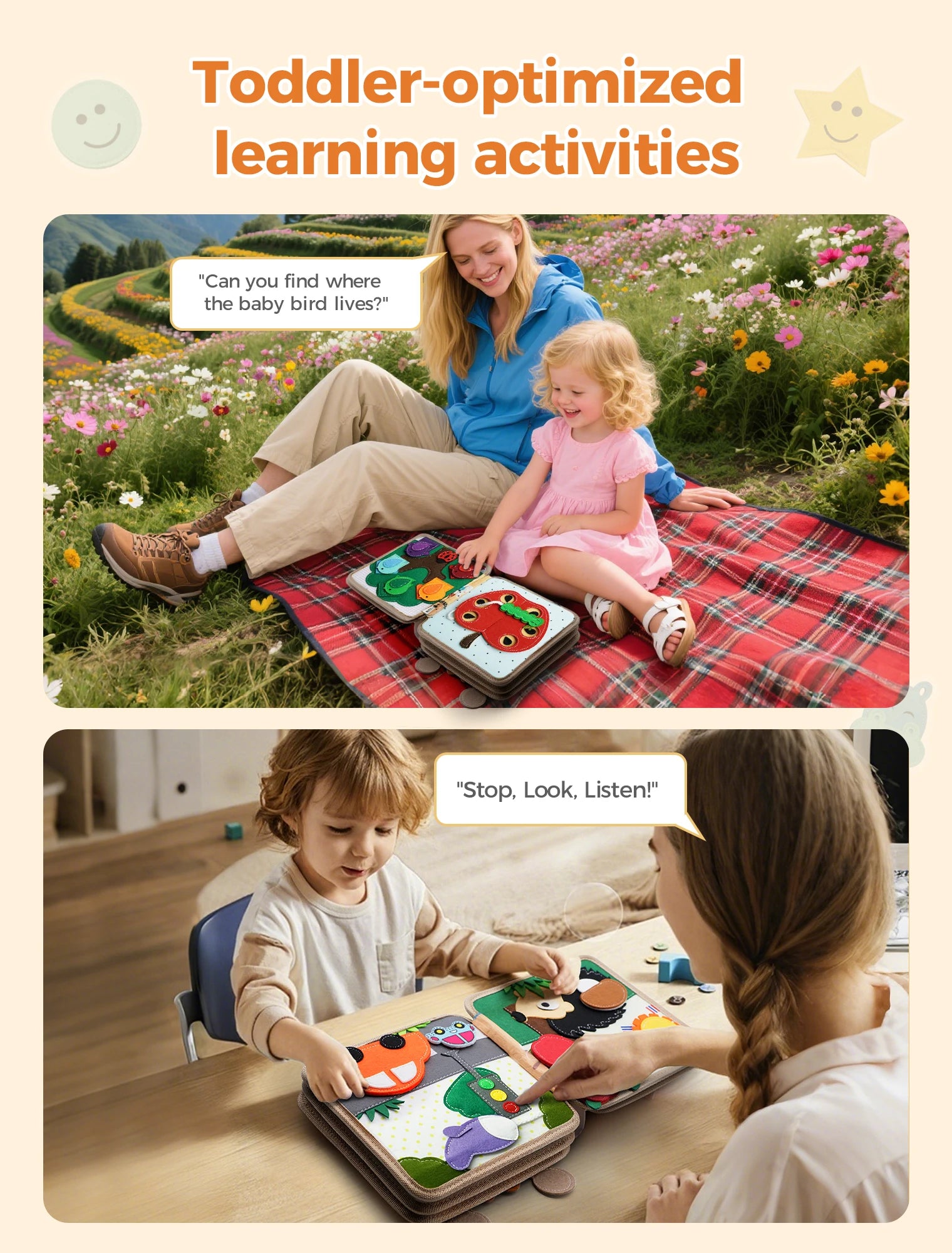 Montessori Giraffe Busy Board | Viltboek voor Fijne Motoriek