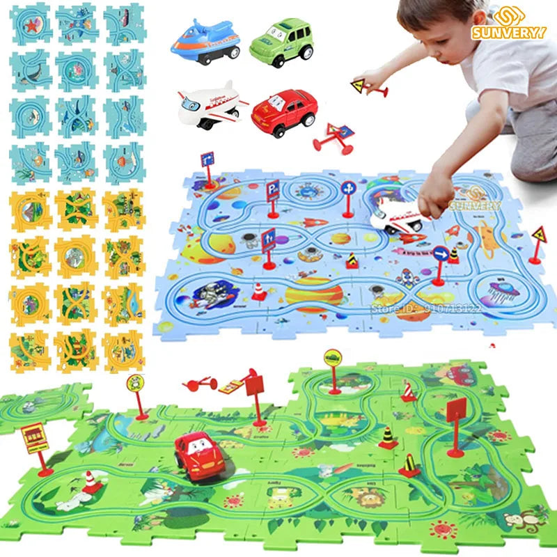 Puzzel Racer Autotrack Set | Plastic Vloerpuzzel voor 3-6 Jaar