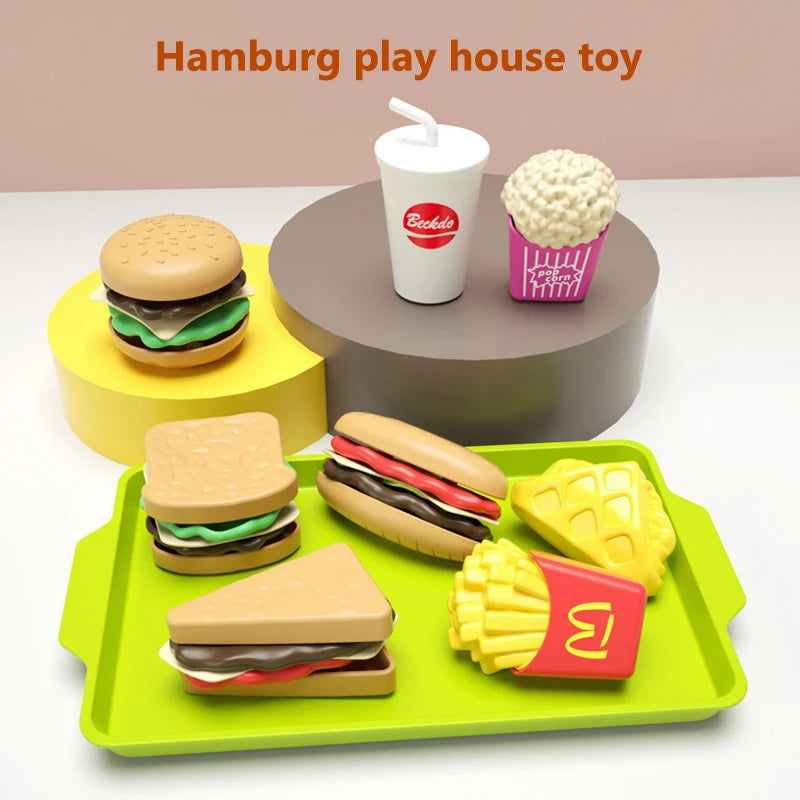 9-delige Set | Verwijderbare Snack Hamburger Plastic Rollenspelset voor Kinderen, Keukenspeelgoed, Verjaardagscadeau