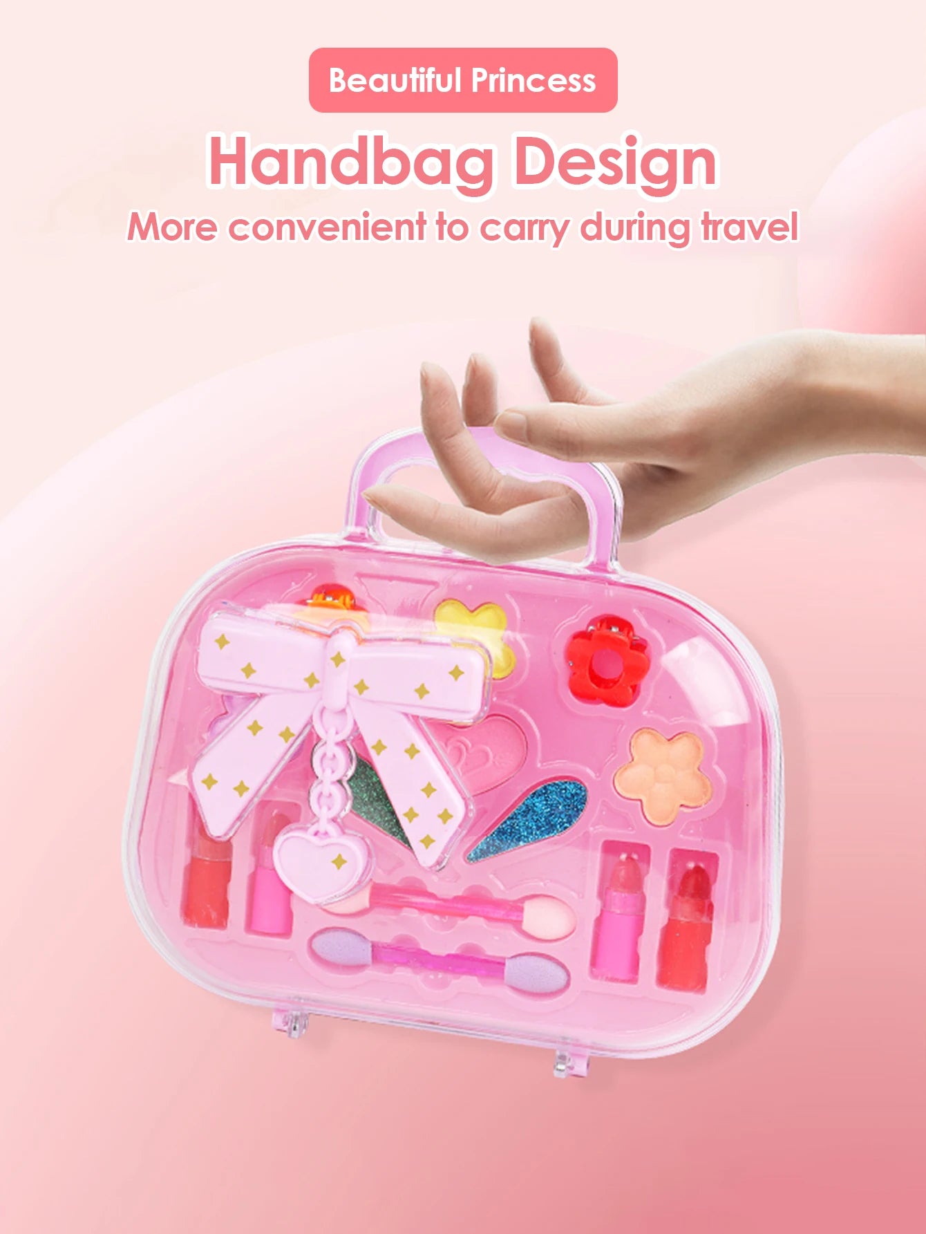 Kleine Beautycase voor Meisjes - Wasbaar Make-upspeelgoed Handtas, Prinses Beauty Kit voor Rollenspel