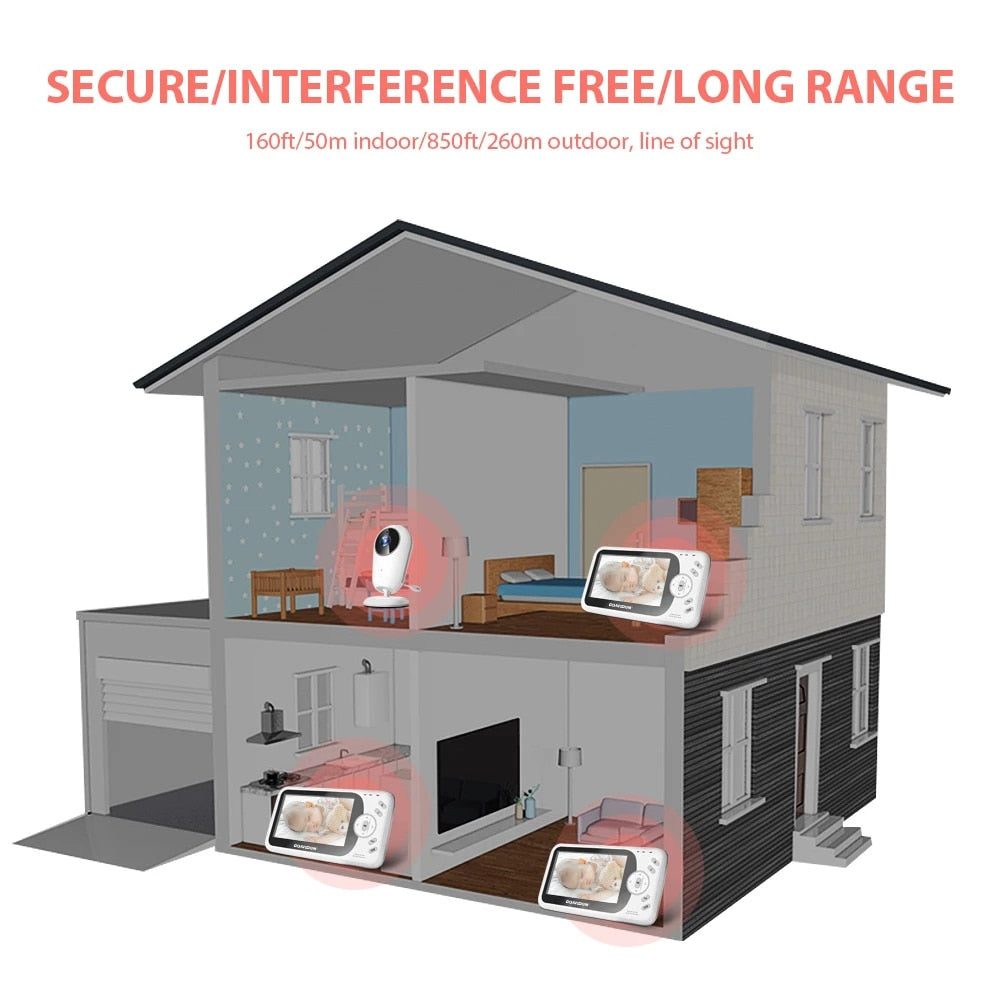 Draadloze babyvideomonitor - Hoge resolutie 4. 3 inch TFT-LCD Quick Video Response Two-Way Talk Back Monitor voor baby's en kinderen