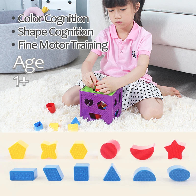 Baby Blokken & Vormsorter Speelgoed Box | Montessori Vroeg Leren | Kleur- & Vormherkenning | Activiteit Kubus voor Peuters