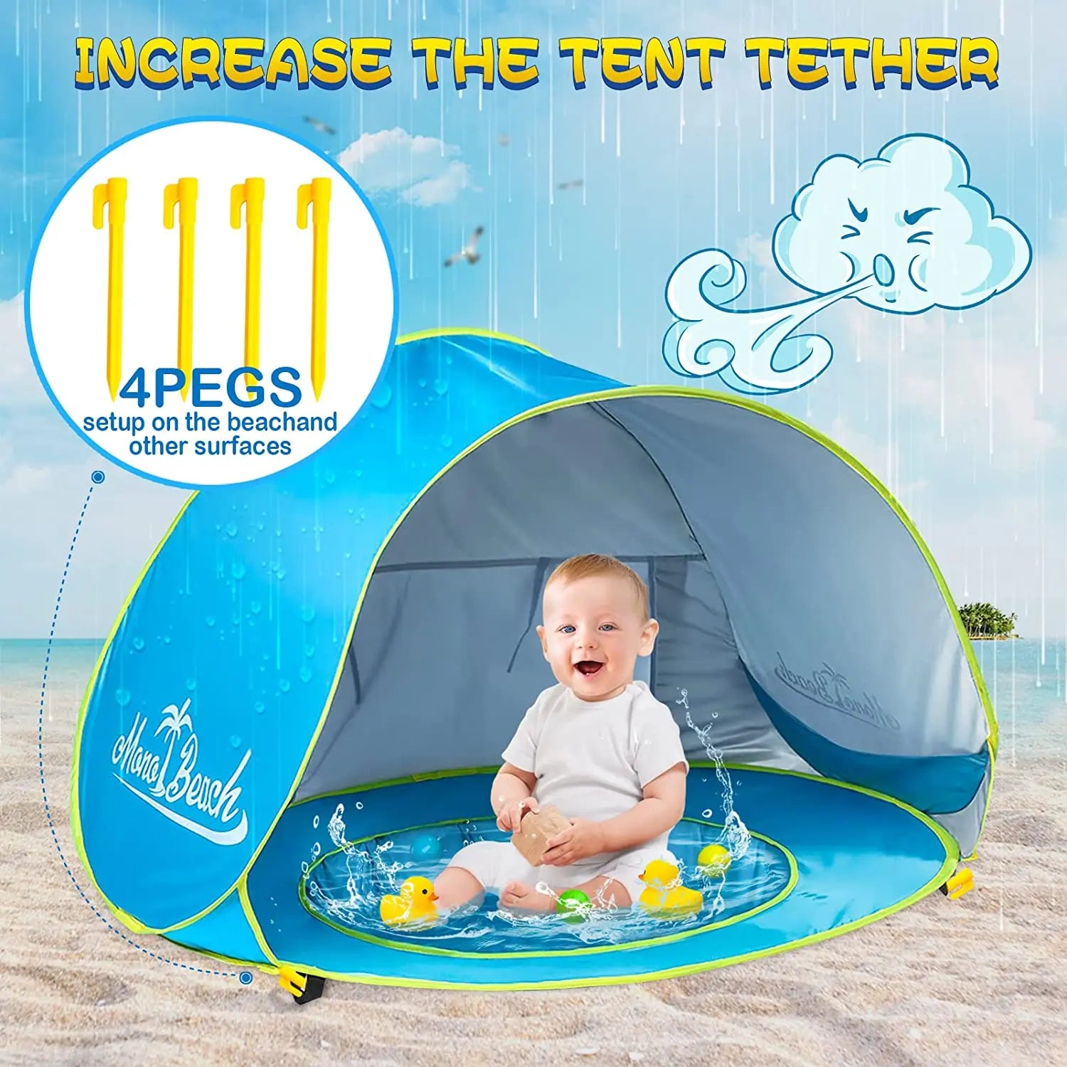 Baby Strandtent met UV-Bescherming & Opvouwbaar Zwembad | Veilige Zomerspeeltent voor Peuters