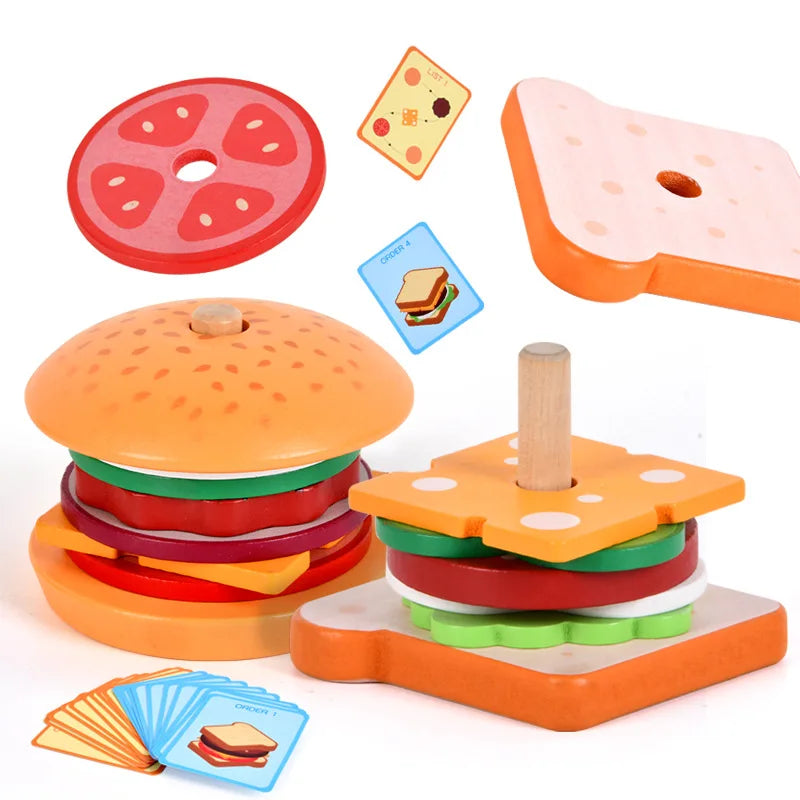 Houten Hamburgers Stapelspel | Montessori Educatief Speelgoed voor Peuters & Kinderen