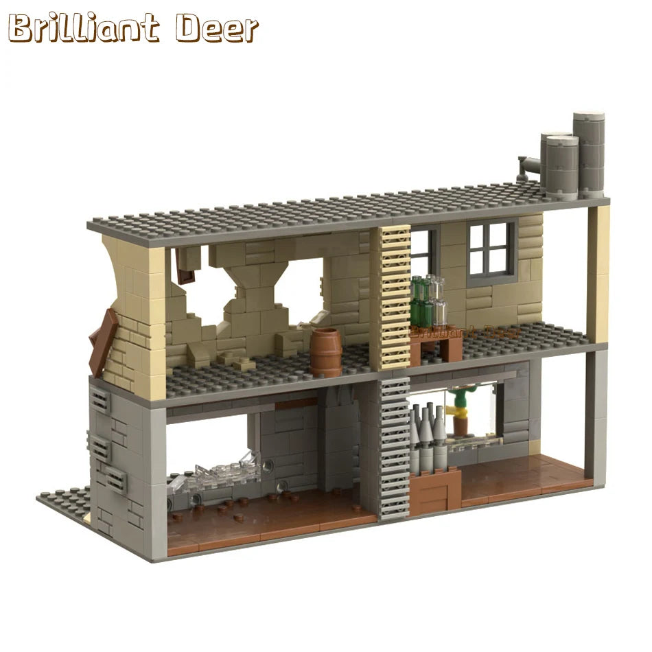 Verlaten Vernielde Gebouwen MOC WW2 Pubg Militaire Basis DIY Scènes Bouwstenen Set Onderdelen Voor Soldaten Figuren Jongens Speelgoed