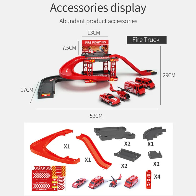 DIY Parkeerplaats Bouwset | Educatief Speelgoed met Brandweerwagens
