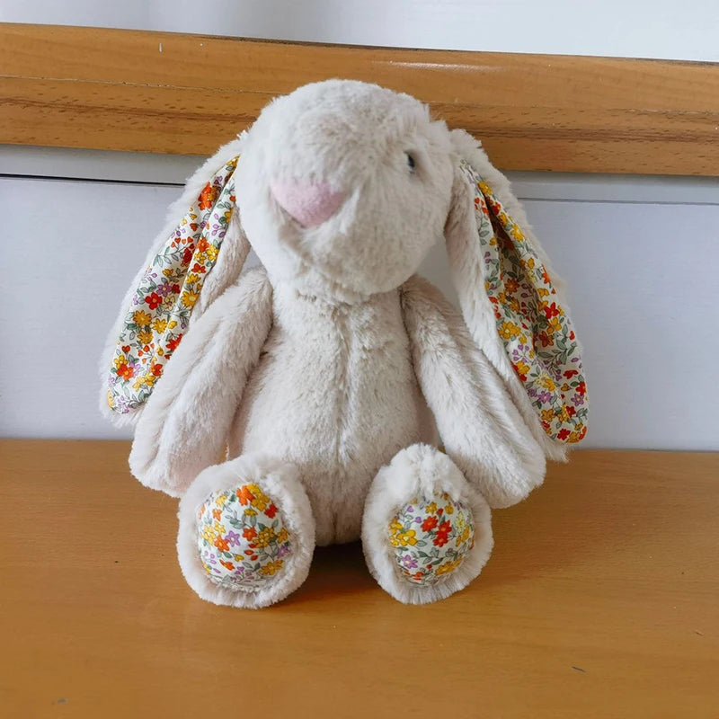 25cm Superzachte Konijn Knuffel | Schattig Pluche Konijntje met Bloemige Oren, Geschenk voor Meisjes