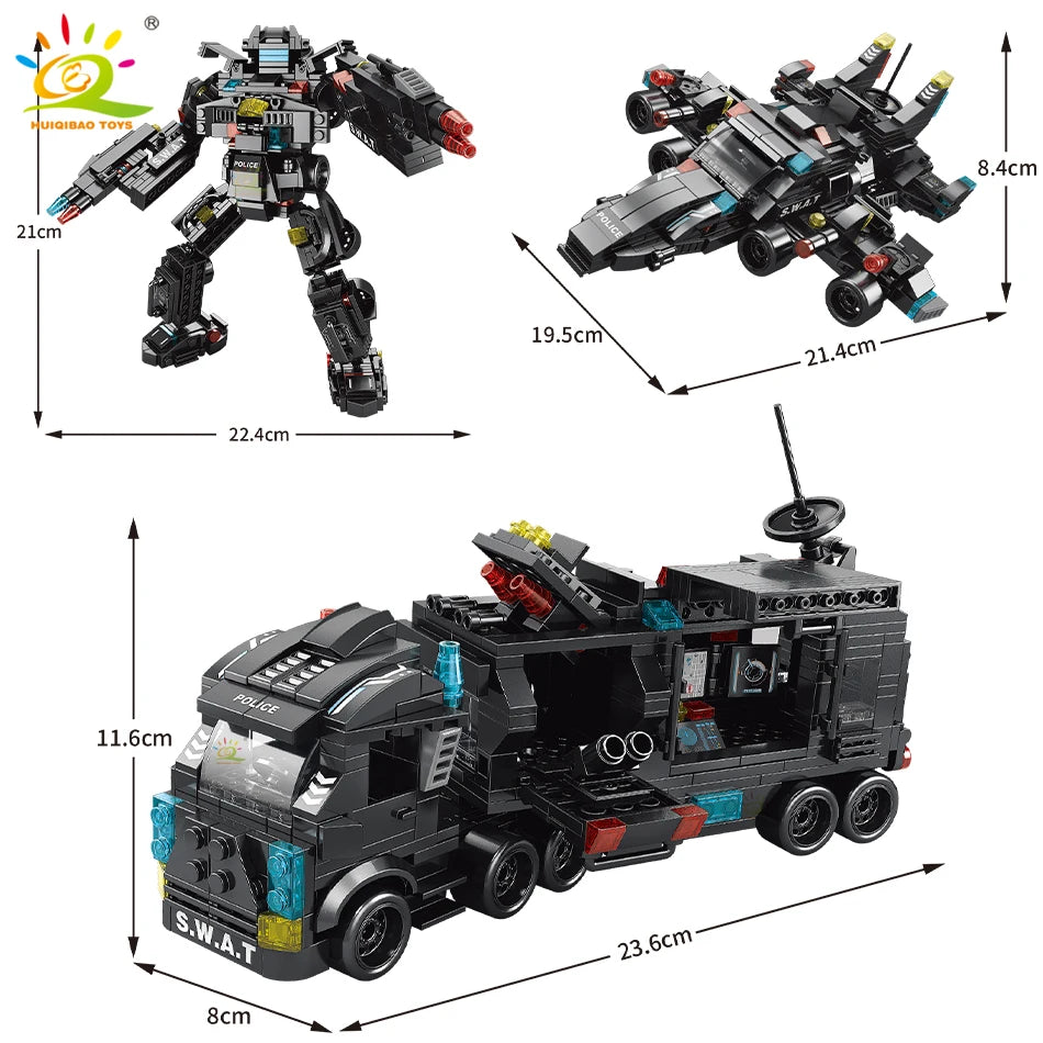 8-in-1 SWAT Politie Truck | Bouwblokken & Helikopter Set