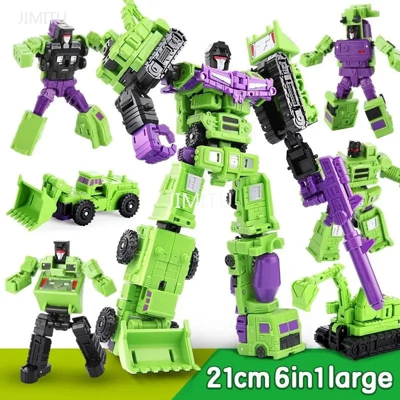 22CM Transformer Robot Auto | 6-in-1 Defensor Devastator Actiefiguur | ABS Plastic Voertuig Robot Model Speelgoed Cadeau Voor Kinderen