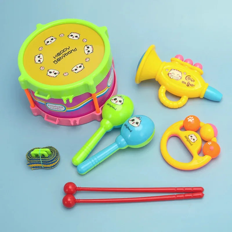 Set van 5 stukjes speelgoed trommel en trompet voor kinderen | Muzikaal percussie-instrument
