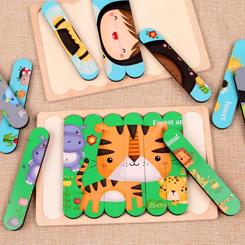 Houten Montessori Puzzels - 3D Dierenpuzzels voor Baby's en Peuters