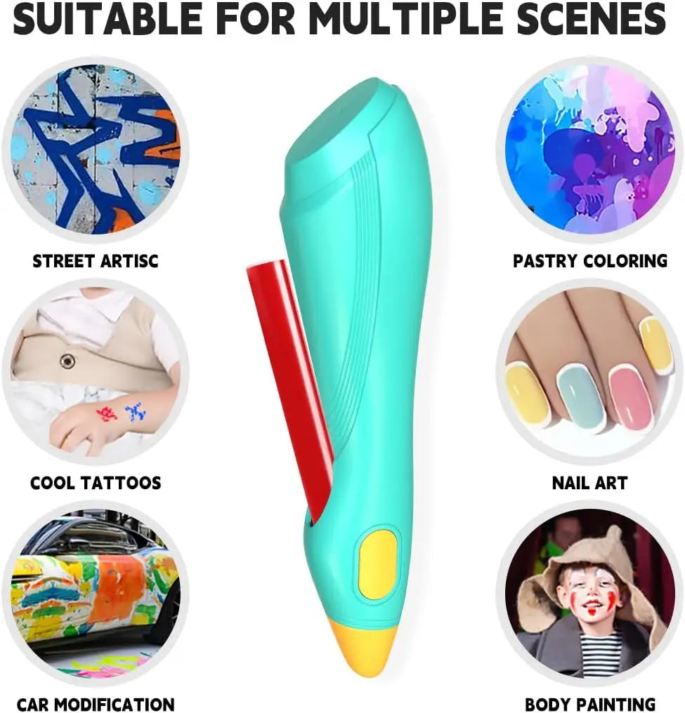 Elektrische Verfspuitpen voor Kinderen | 12 Kleuren Uitwasbare Markers voor Creatieve Kunst