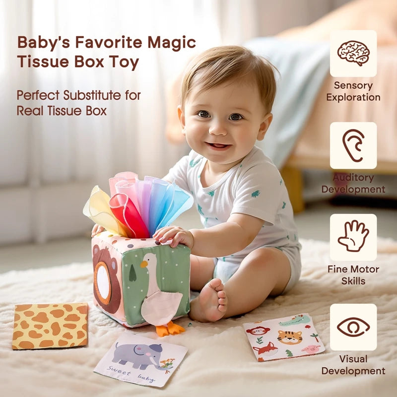 Montessori Magische Tissue Box Speelgoed - Educatief Activiteitenspeelgoed voor Vingertraining en Sensorisch Leren voor Baby's