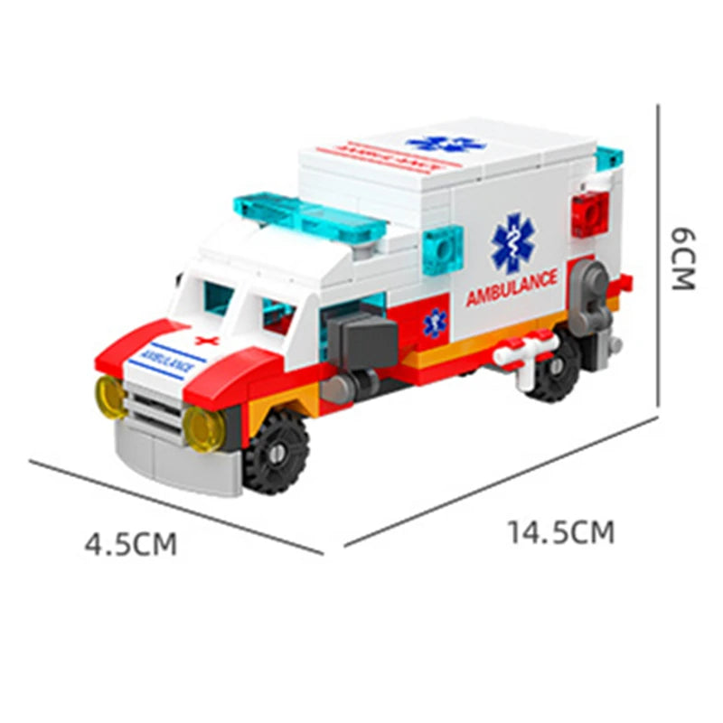 6-in-1 NIEUWE Ambulance Escortauto Helicopter Paramedic Dokter Mini Loader Truck Klassiek Model Bouwstenen Sets Bricks Stadsspeelgoed