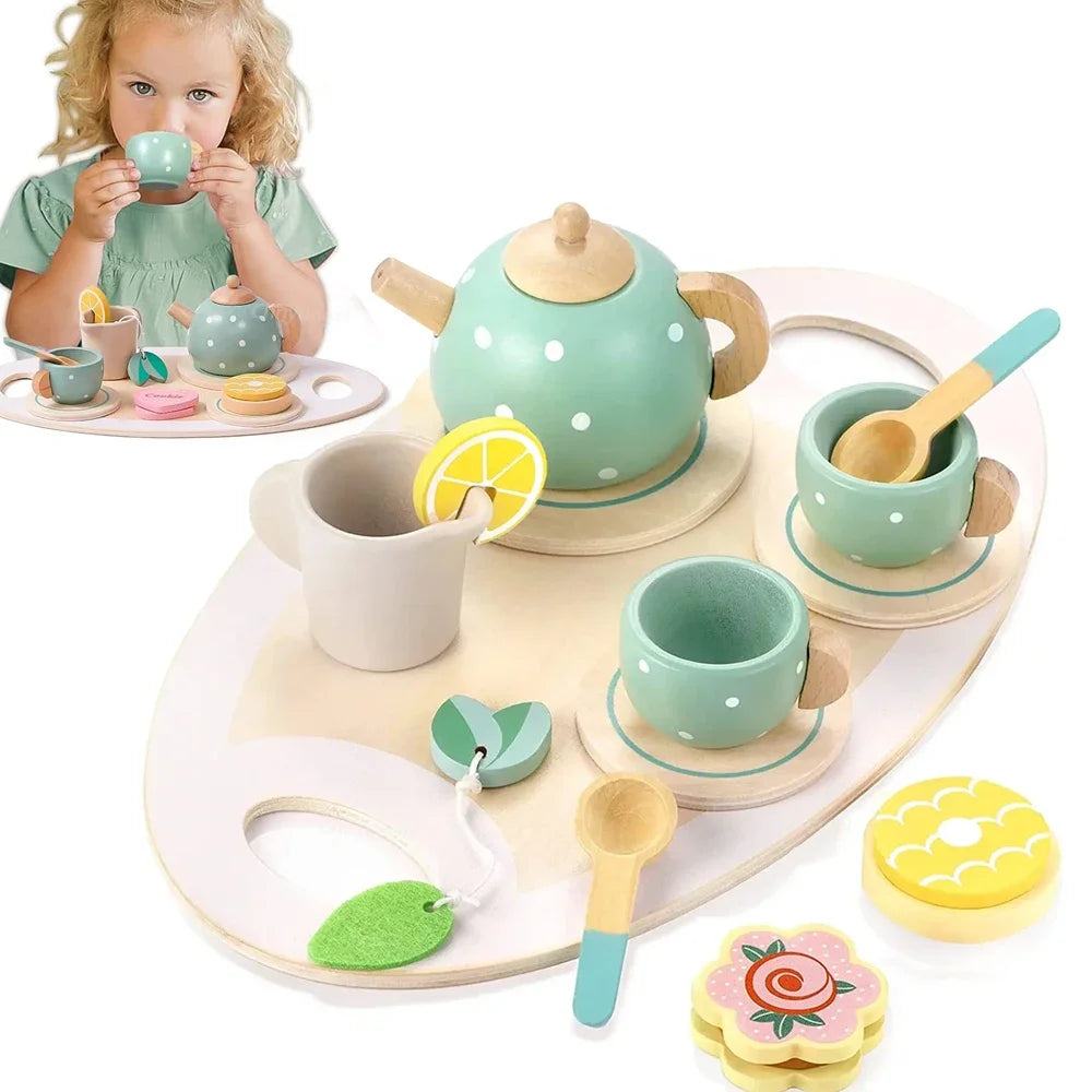 15-delige Houten Thee Speelgoed Set | Rollenspel Keukenaccessoires, Voedsel Speelset voor Kinderen, Rollenspel voor Peuters, Geschenken voor Jongens en Meisjes